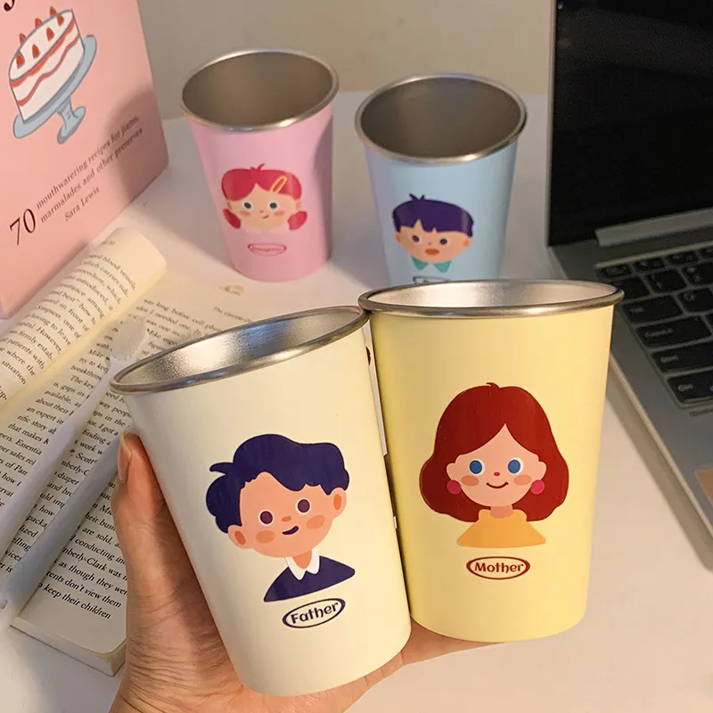 304 Stainless Steel Anti-Mold Toothbrush Cup Set – Hygienic Couple Brushing Cups with Cute Cartoon Patterns, Thickened Family Mouthwash Cup for Bathroom
